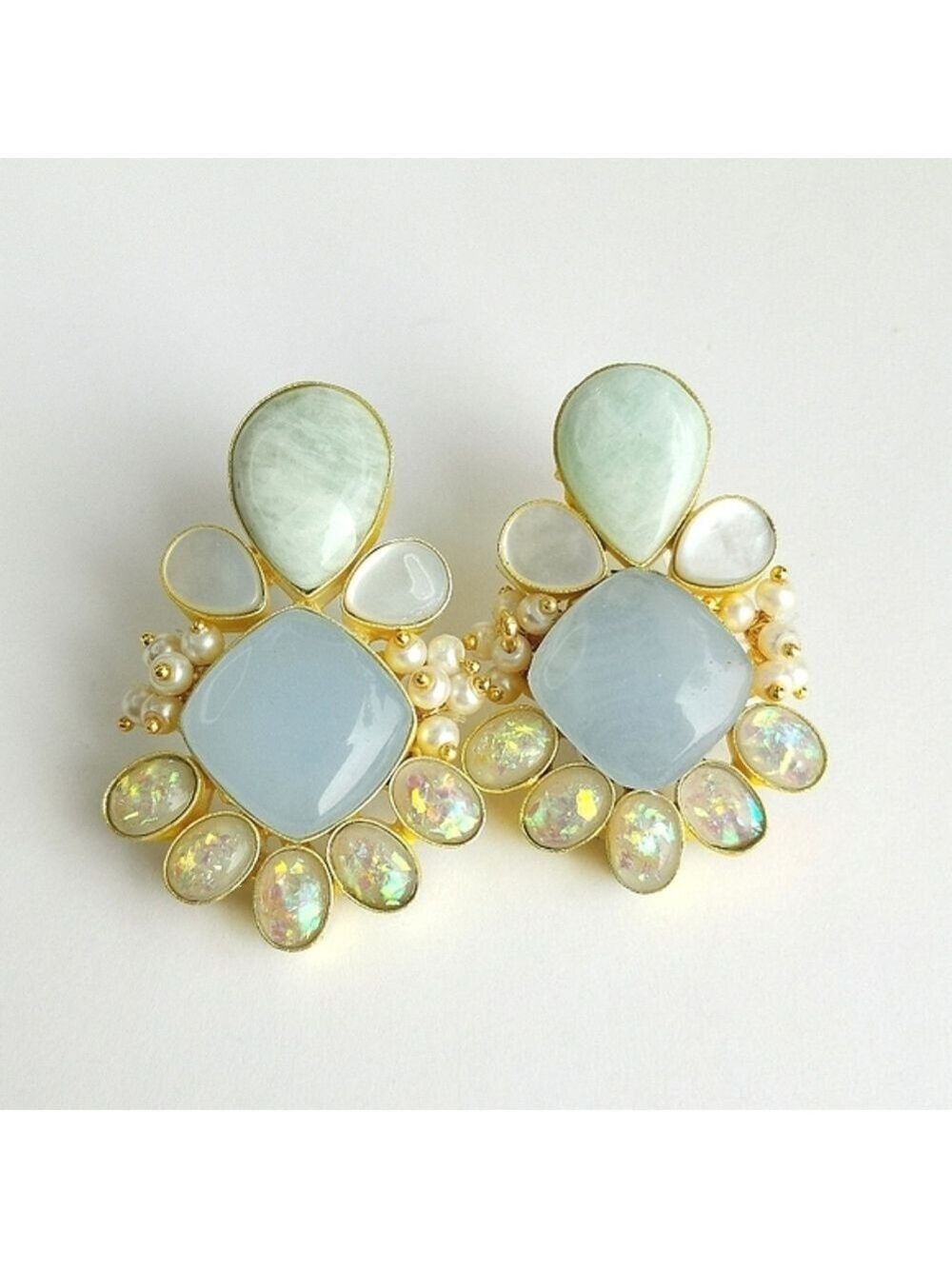 18k Gold Vermeil Chalcedony Opal Earrings